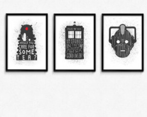 Who Set Of Three 3 Print, Dr Who, Dalek Tardis Cybermen, Dr Who Quote ...