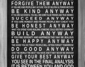 Do It Anyway Mother Teresa Quote In spirational Subway Sign Print ...