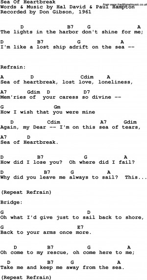 ... Lyrics with guitar chords for Sea Of Heartbreak - Don Gibson, 1961