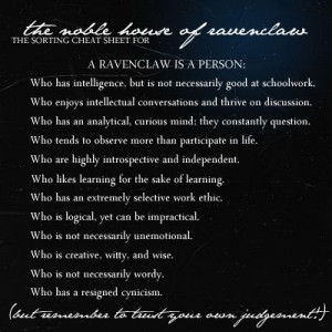 Ravenclaw cheat sheet. Maybe I'm ravenclaw, instead of slytherin. I ...