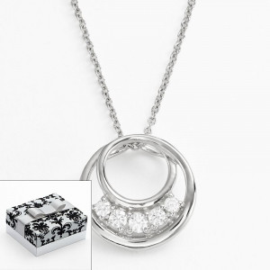 Gold Tone Sterling Silver And Diamond Circle Pendant Necklace