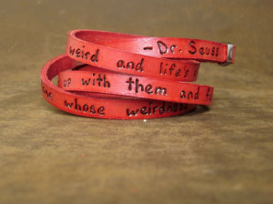... Seuss Weirdness Love Quote on Ultra Long Leather Wrap Bracelet in Red