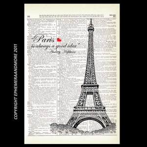 PARIS EIFFEL TOWER France art print Audrey Hepburn quote Paris is ...