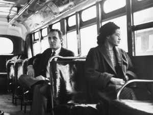 Rosa Parks on a bus in Montgomery, Ala., 1956.