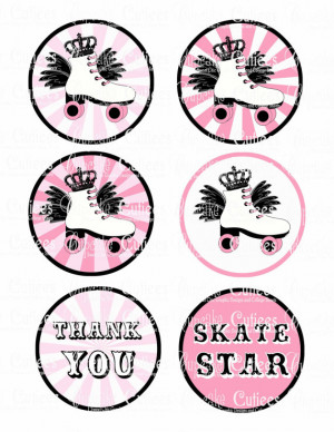 Roller Skate Princess Pink Digital Large ROUND Tags N Toppers ...