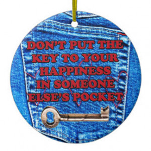 Key to Happiness Pocket Quote Blue Jeans Denim Christmas Ornaments