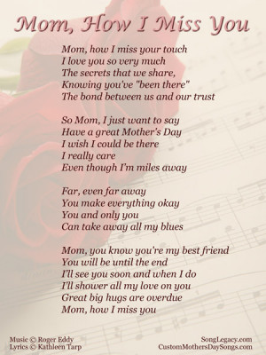 Lyric sheet for original Mother's Day song, Mom, How I Miss You