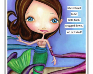 Motivational Mermaid Art Print Cute Big Eyed Mermaid Octopus Picture ...