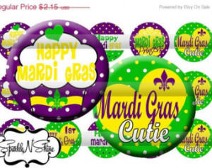 ... Bottle Cap Image Sheet - Mardi Gras Polka Dot Sayings - 1 inch Circles