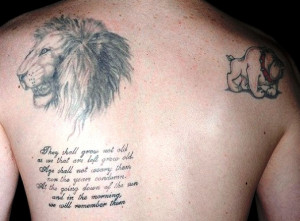 Quote Bulldog Lion Head Tattoo Back