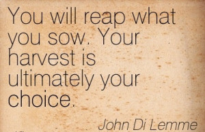 You Will Reap what you sow. Your Harvest is ultimately your Choice ...
