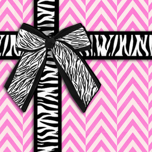 Girly zebra ribbon & bow, pink chevron stripes Art Print