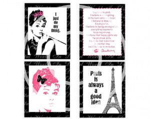 ... Collage Sheet Audrey Hepburn Paris Pink Quotes Printable Download
