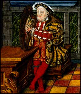 King Henry VIII, as King David, playing the harp. Detail from the King ...