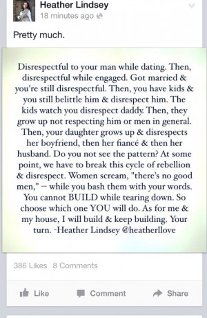 Same goes for MEN DISRESPECTING WOMEN!! THE DISRESPECT HAS TO STOP!!