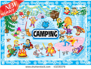 Girl Camping Cartoon Camping. - stock