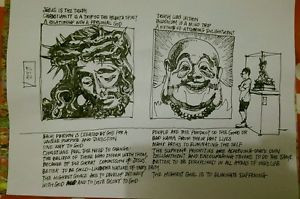 ... Handmade painting/sketc hes- Christian and Buddhism religious quotes