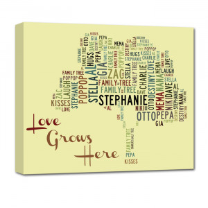 family tree canvas with names and quote
