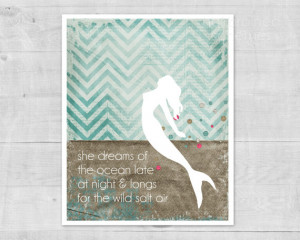 Mermaid Poster - Ocean Dreams Salt Air - Beach Inspired Digital Art ...