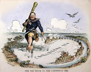 Cartoon of Teddy dominating the Caribbean with US warships and big ...