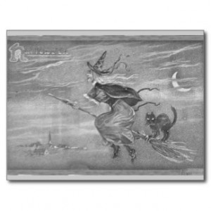 Monochrome Witch on Broom Post Card