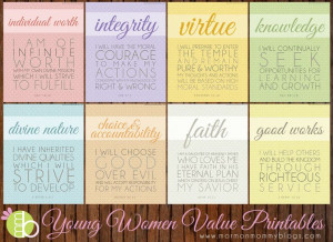 Young Women Values Printables | Mormon Mommy Printables (There's so ...