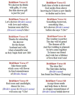 Bridal Shower Party Favor Sayings