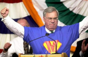 Boston Mayor Thomas Menino wore a Superman tee shirt during the 2001