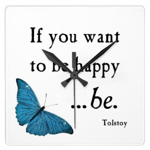 vintage_blue_butterfly_and_tolstoy_happiness_quote_clock ...