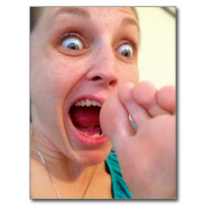 Open mouth insert foot postcard