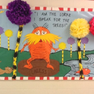 Lorax bulletin board at North Hancock.