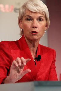 Gail Kelly chief executive officer (CEO) of Westpac group giving a ...