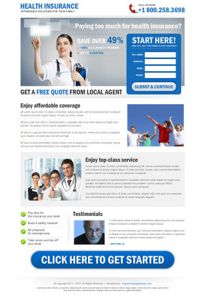 Health insurance lead capture landing page design templates