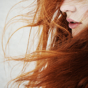 girl, portrait, red hair, wind