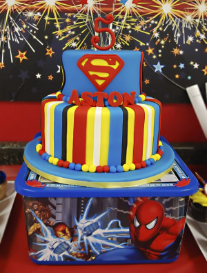 Super Hero Birthday Party Superman And Spider Man Cake