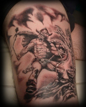 Tattoos.so » Viking Warrior War Scene Tattoo on Thigh