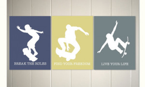 ... boy wall art, inspirational quotes for boys, skateboarding, Set of 3