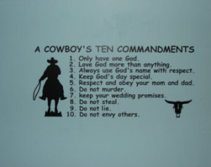 Cowboy's Ten Commandments, ma tte finish vinyl wall quote saying ...