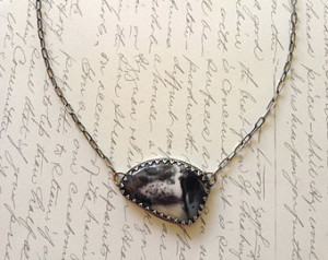 ... Sterling silver necklace, quote necklace, dendritic opal, frost, dew