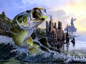 Details about SD8102 Bass Fishing Lake Sunset Fisherman Painting Art ...