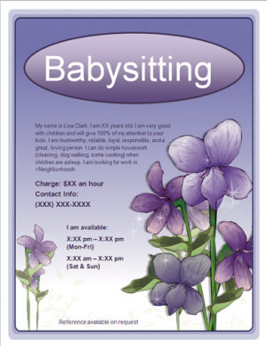 Babysitting Flyer With Purple Flowers picture