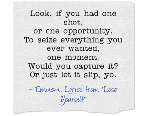 Look, if you had one shot, or one opportunity. To seize...