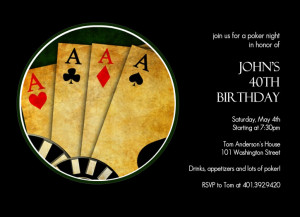 Black Poker Night 40th Birthday Invitation
