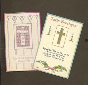 Crosses and Easter Verses on Pair of Vintage Easter Postcards 1914