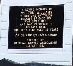 Plaque over 46 Bombay Street - where Tom Williams lived with his ...