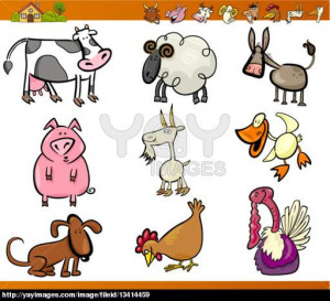 Cartoon Illustration Set of Funny Farm and Livestock Animals isolated ...