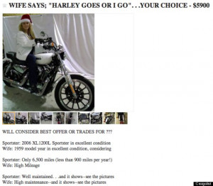 The Virginia husband isn't the first biker who's put his Harley up for ...