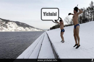Jumping into frigid water. Yichalal!