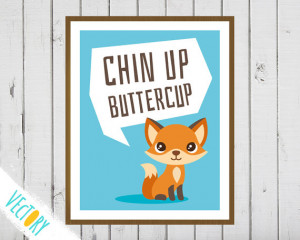 Fox Print, Chin Up Buttercup, Cute Animal Print, Baby Fox Poster, Wall ...