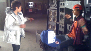 director kim albright with les twins on set